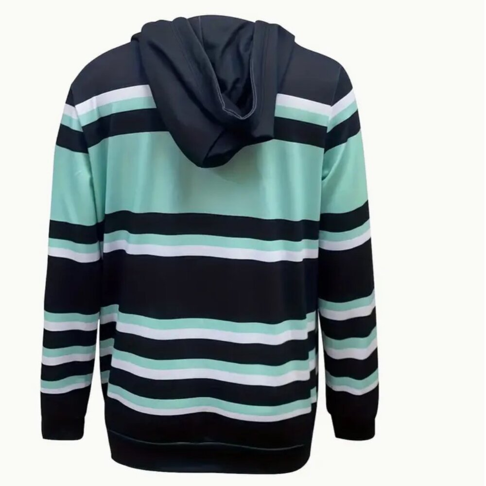 Small Color Block Striped Print Hoodie Casual Long Sleeve Drawstring Hoodies - Picture 3 of 3